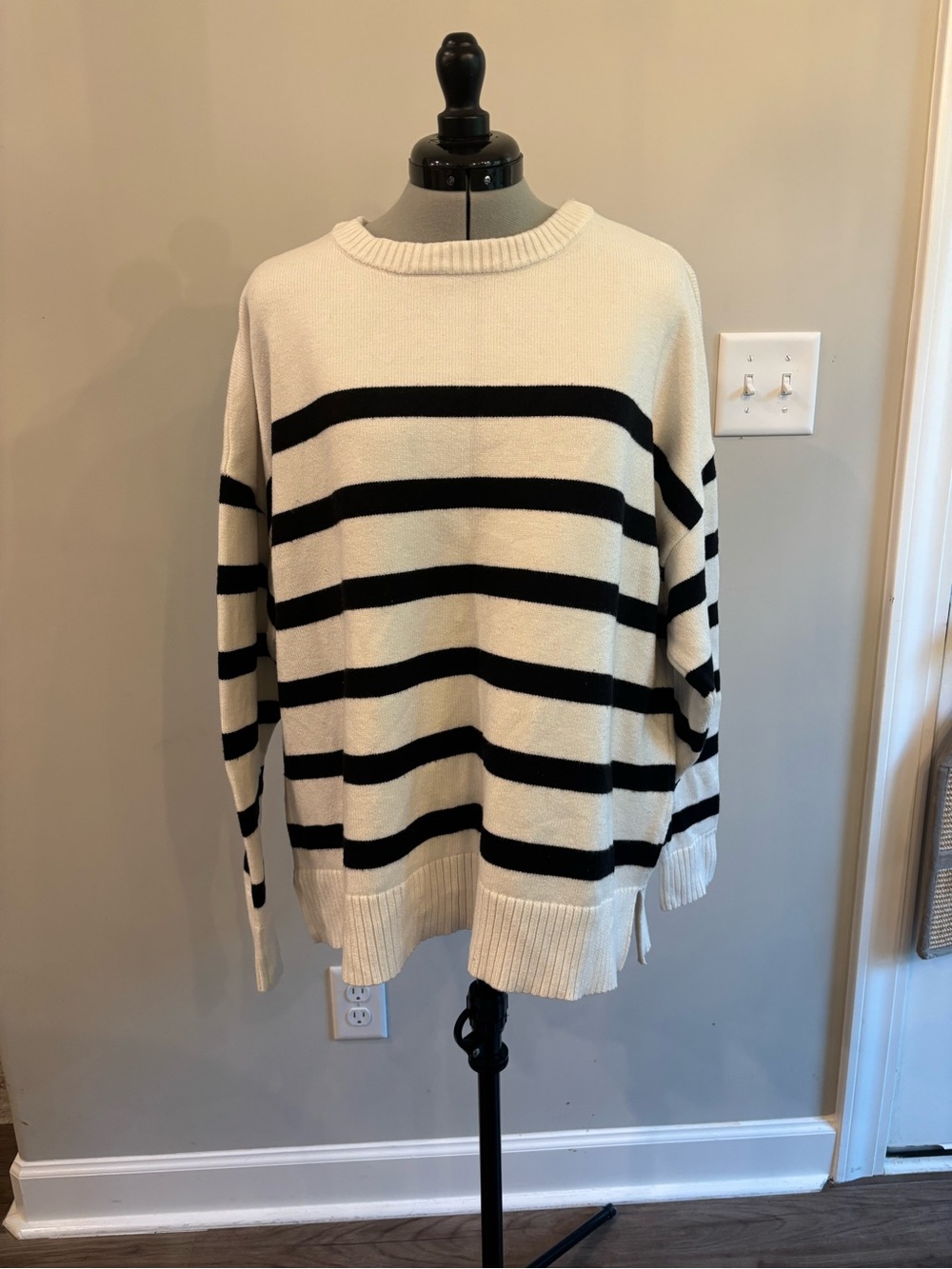 French Connection Essentials Cream Ribbed Knit Sweater